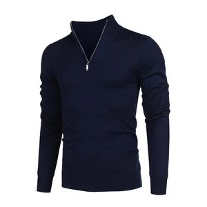 COOFANDY Mens Quarter Zip Pullover Sweater Navy Blue Viscose Knit XXL NEW